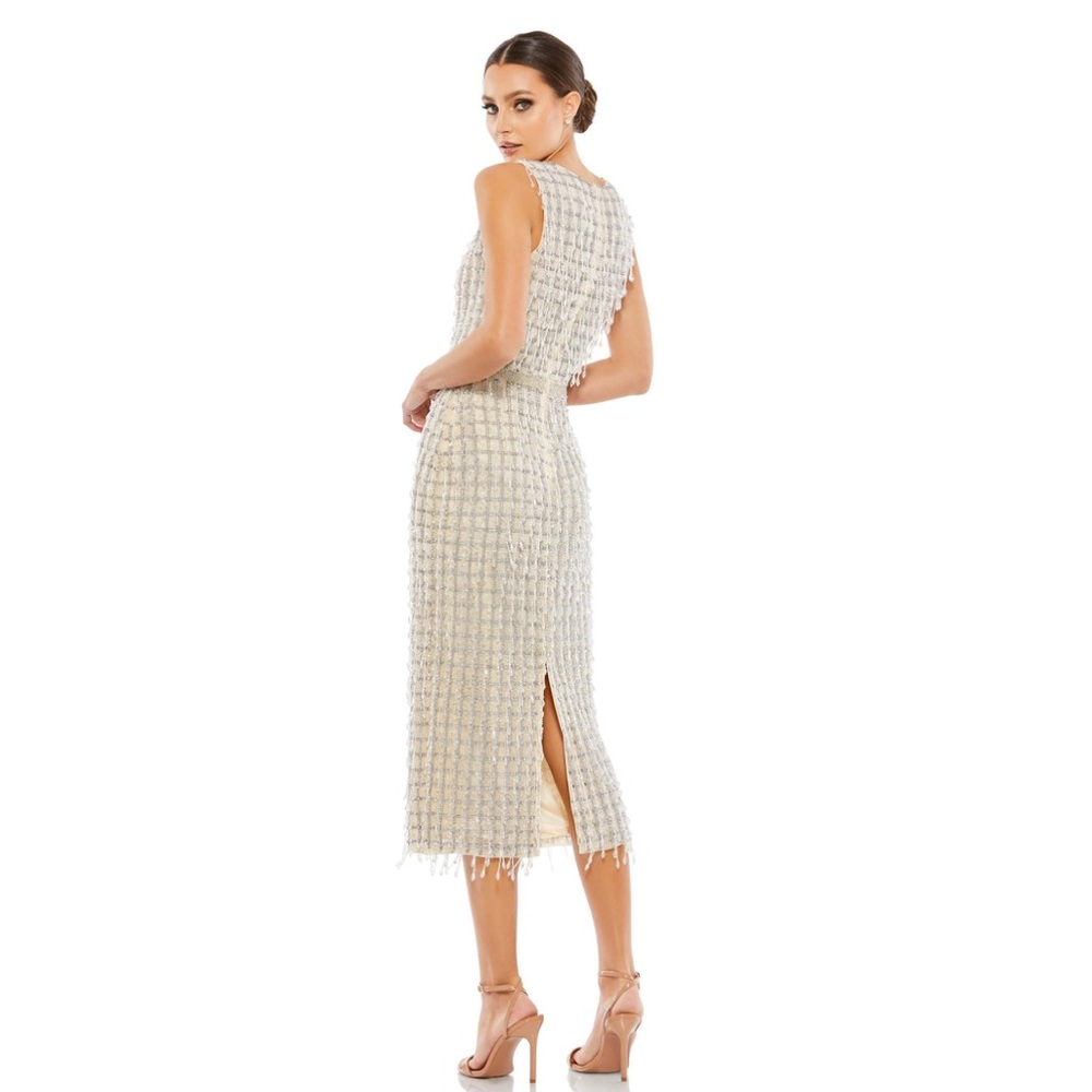 NWT Mac Duggal Beaded Fringe Sheath Midi Dress Size 4 - Picture 2 of 10